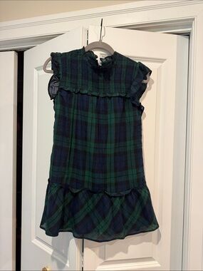 Girls Vineyard Vines Green and Navy Plaid Ruffle Dress